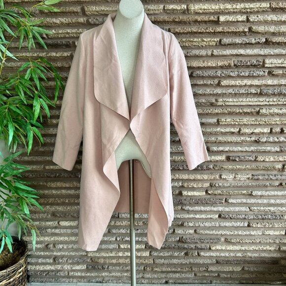 Guess Light Pink Faux Suede Open Drape Asymmetrical Duster Jacket Coat Size M - Picture 2 of 11